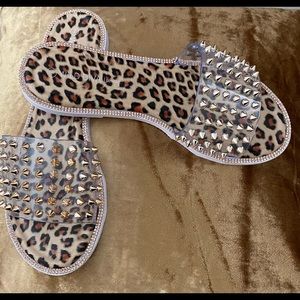NWOT-Wild Diva Spiked/Studded Leopard Slide Sandal